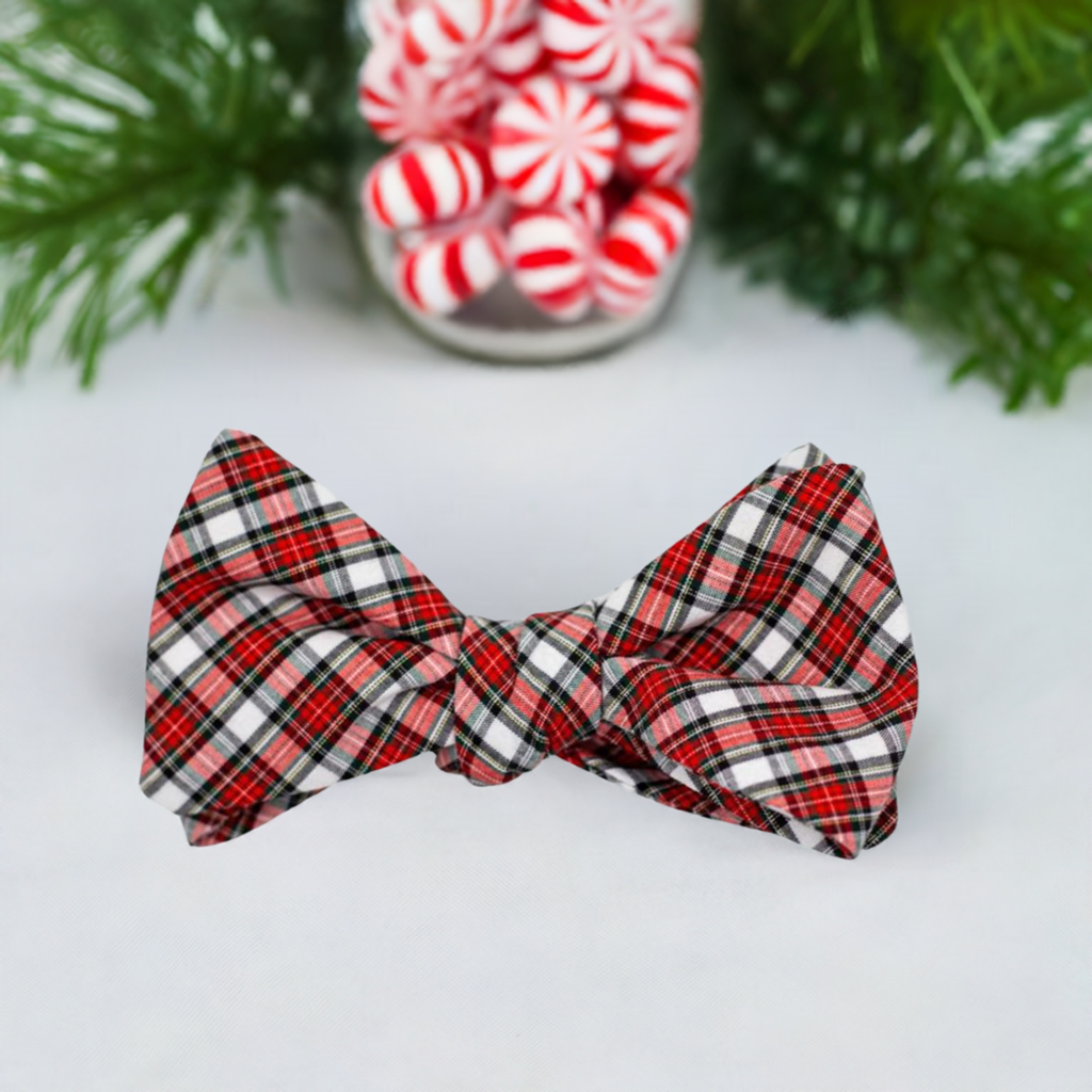 Peppermint Plaid Cotton Bow Tie