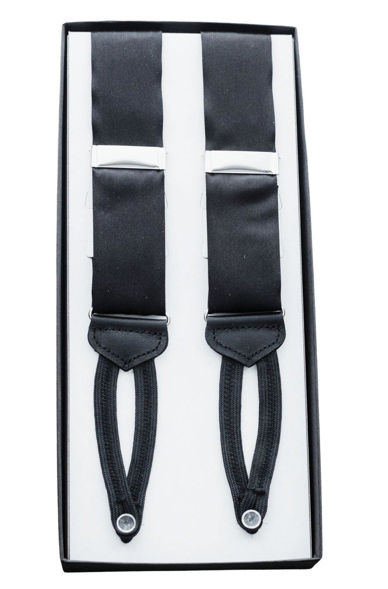 Black Satin Silk Suspenders - High Cotton