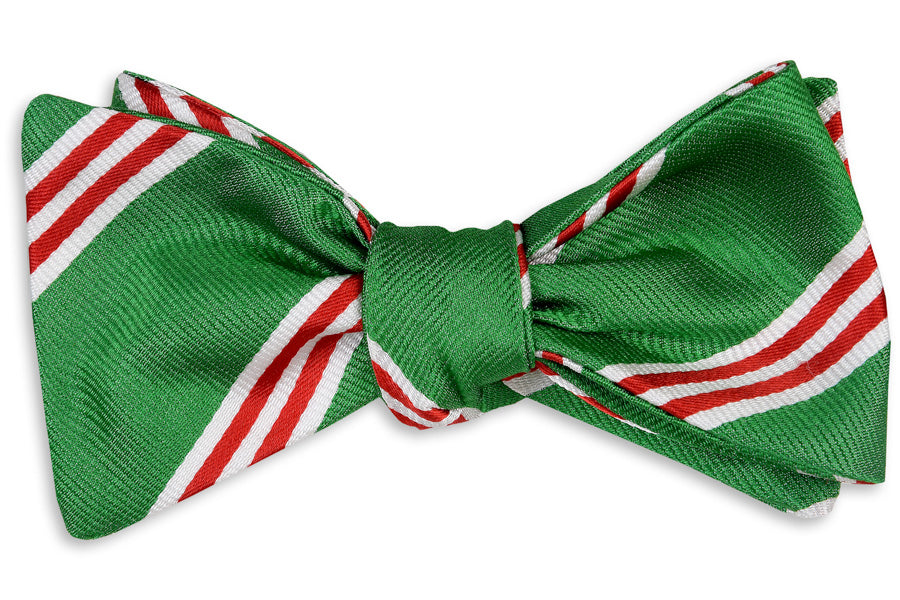 Thai Silk Self Tie Bow sale Tie: Green and Gold Stripe