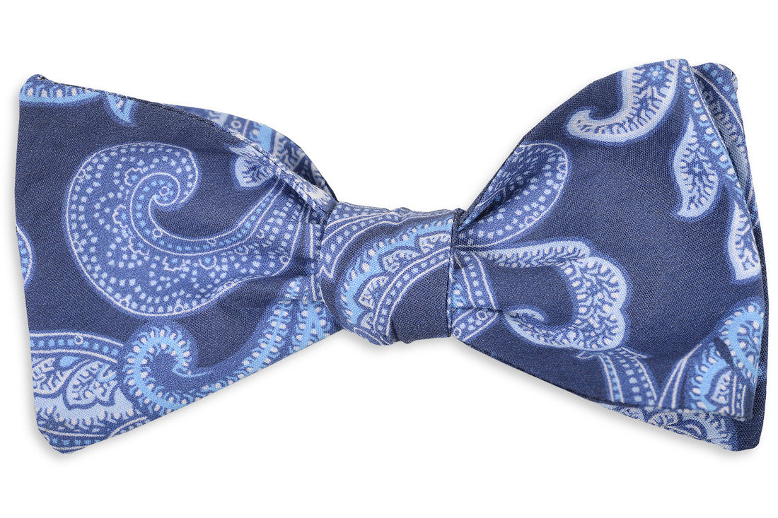 Navy Blue & Silver Paisley Suspenders with Matching Silk Bow Tie